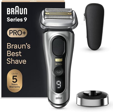 Braun Series 9 Pro+ Afeitadora Eléctrica Hombre, Máquina de Afeitar Barba Con Base De Carga y Funda De Viaje, En Seco Y En Mojado, 60 Min De Autonomía, 9517s, Plata
